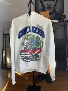 Civilized Don’t Get Left Behind White Hoodie Size Small NWT